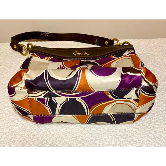 Authentic Coach Multicolored Hand Drawn Scarf Print Satin Hobo Bag 10”x11” READ - Picture 3 of 16